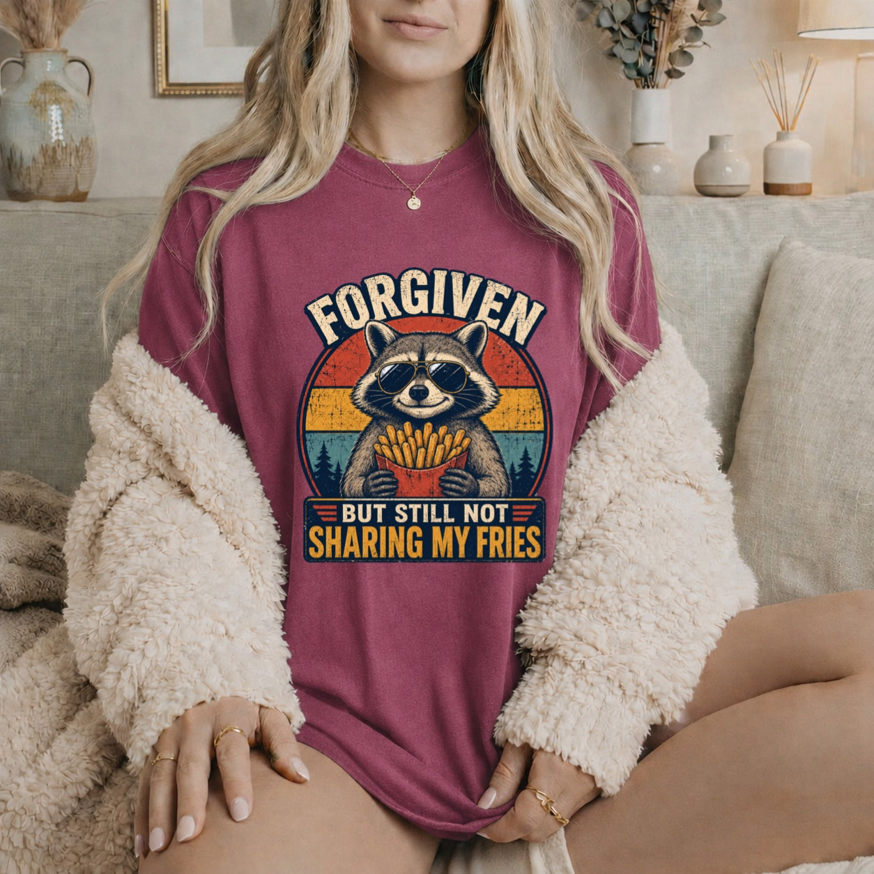 Forgiven Raccoon Fries Shirt | Funny Christian Retro Tee