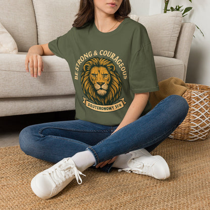Be Strong & Courageous Lion Faith T-Shirt | Christian Scripture Tee | Deuteronomy 31:6 | Unisex Graphic Shirt