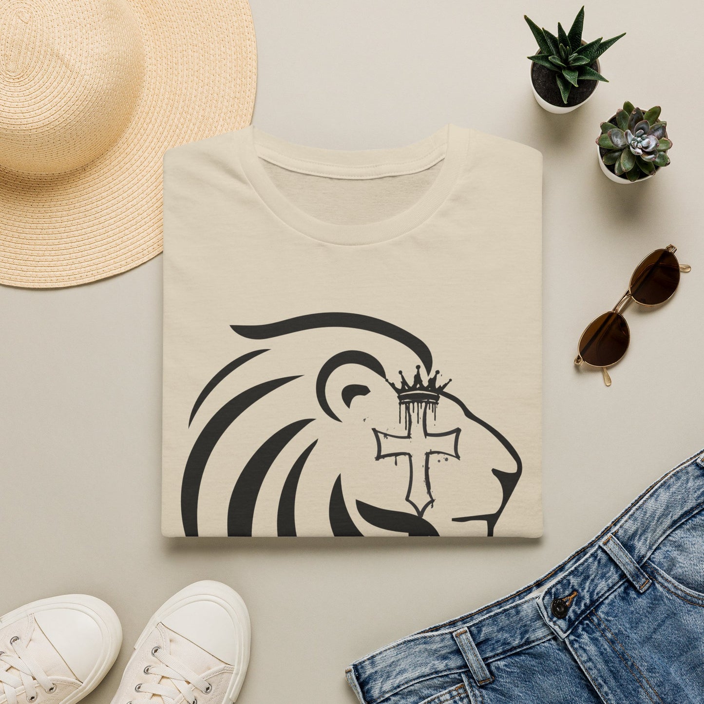 Crowned Lion with Cross T-Shirt, Lion of Judah Christian Graphic Tee, Faith Based Shirt, Religious Gift for Men Women