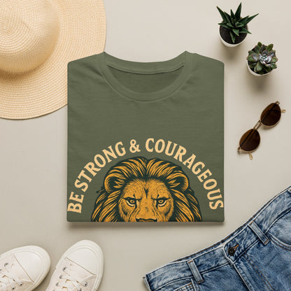 Be Strong & Courageous Lion Faith T-Shirt | Christian Scripture Tee | Deuteronomy 31:6 | Unisex Graphic Shirt