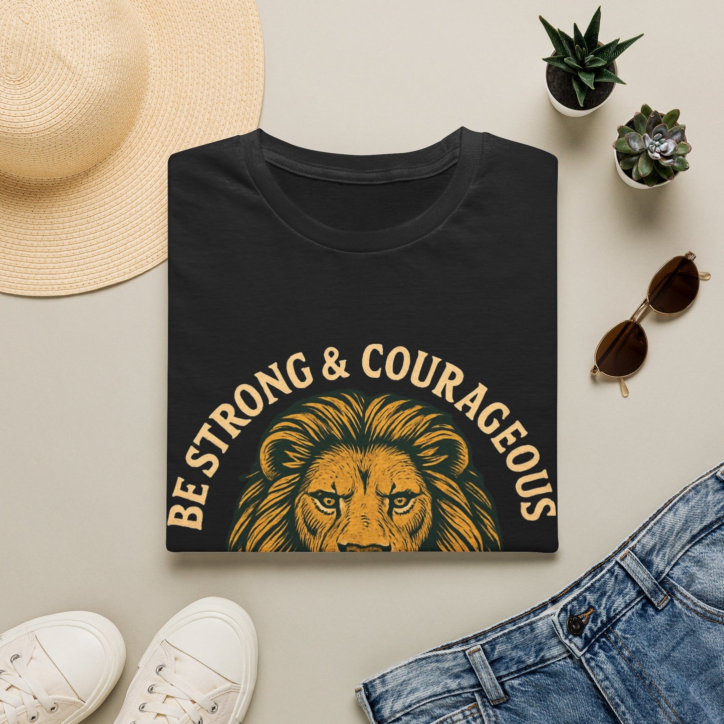 Be Strong & Courageous Lion Faith T-Shirt | Christian Scripture Tee | Deuteronomy 31:6 | Unisex Graphic Shirt