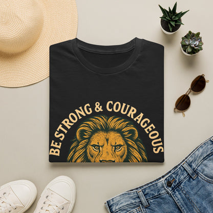 Be Strong & Courageous Lion Faith T-Shirt | Christian Scripture Tee | Deuteronomy 31:6 | Unisex Graphic Shirt