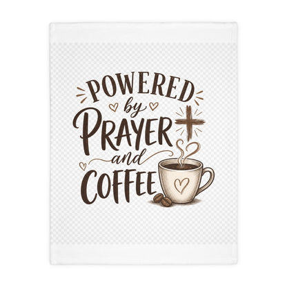 Prayer and Coffee Blanket – “Powered by Prayer and Coffee” Velveteen Throw