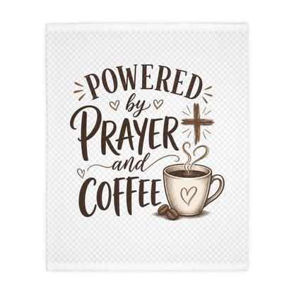 Prayer and Coffee Blanket – “Powered by Prayer and Coffee” Velveteen Throw