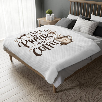 Prayer and Coffee Blanket – “Powered by Prayer and Coffee” Velveteen Throw