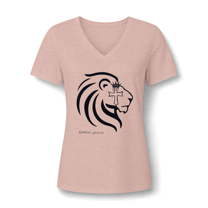 Lion of Judah Cross Shirt, Christian Faith Tee for Women, Religious V-Neck T-Shirt, Bold Lion Graphic Tee, Bible-Inspired Gift