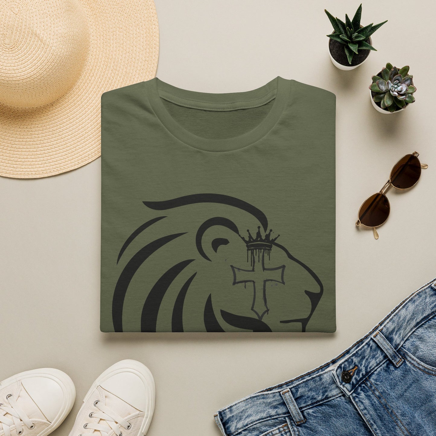 Crowned Lion with Cross T-Shirt, Lion of Judah Christian Graphic Tee, Faith Based Shirt, Religious Gift for Men Women