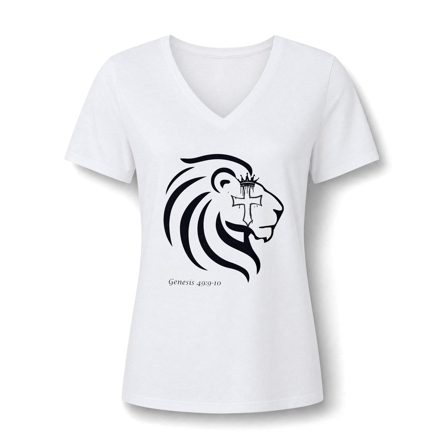 Lion of Judah Cross Shirt, Christian Faith Tee for Women, Religious V-Neck T-Shirt, Bold Lion Graphic Tee, Bible-Inspired Gift