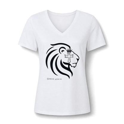 Lion of Judah Cross Shirt, Christian Faith Tee for Women, Religious V-Neck T-Shirt, Bold Lion Graphic Tee, Bible-Inspired Gift