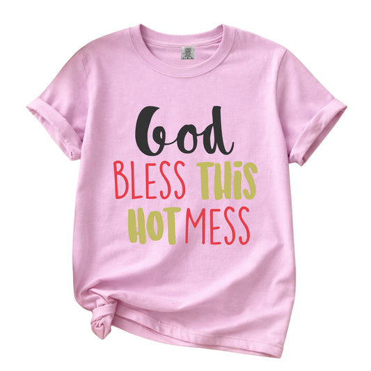 God Bless This Hot Mess T-Shirt | Funny Faith Tee | Garment-Dyed Comfort Colors | Gift for Mom