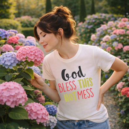 God Bless This Hot Mess T-Shirt | Funny Faith Tee | Garment-Dyed Comfort Colors | Gift for Mom
