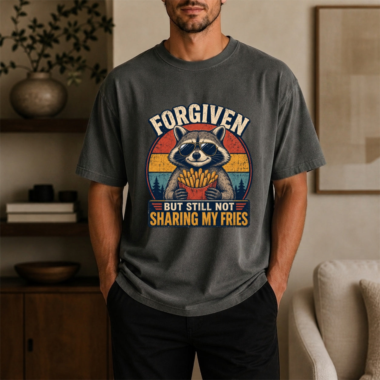 Forgiven Raccoon Fries Shirt | Funny Christian Retro Tee