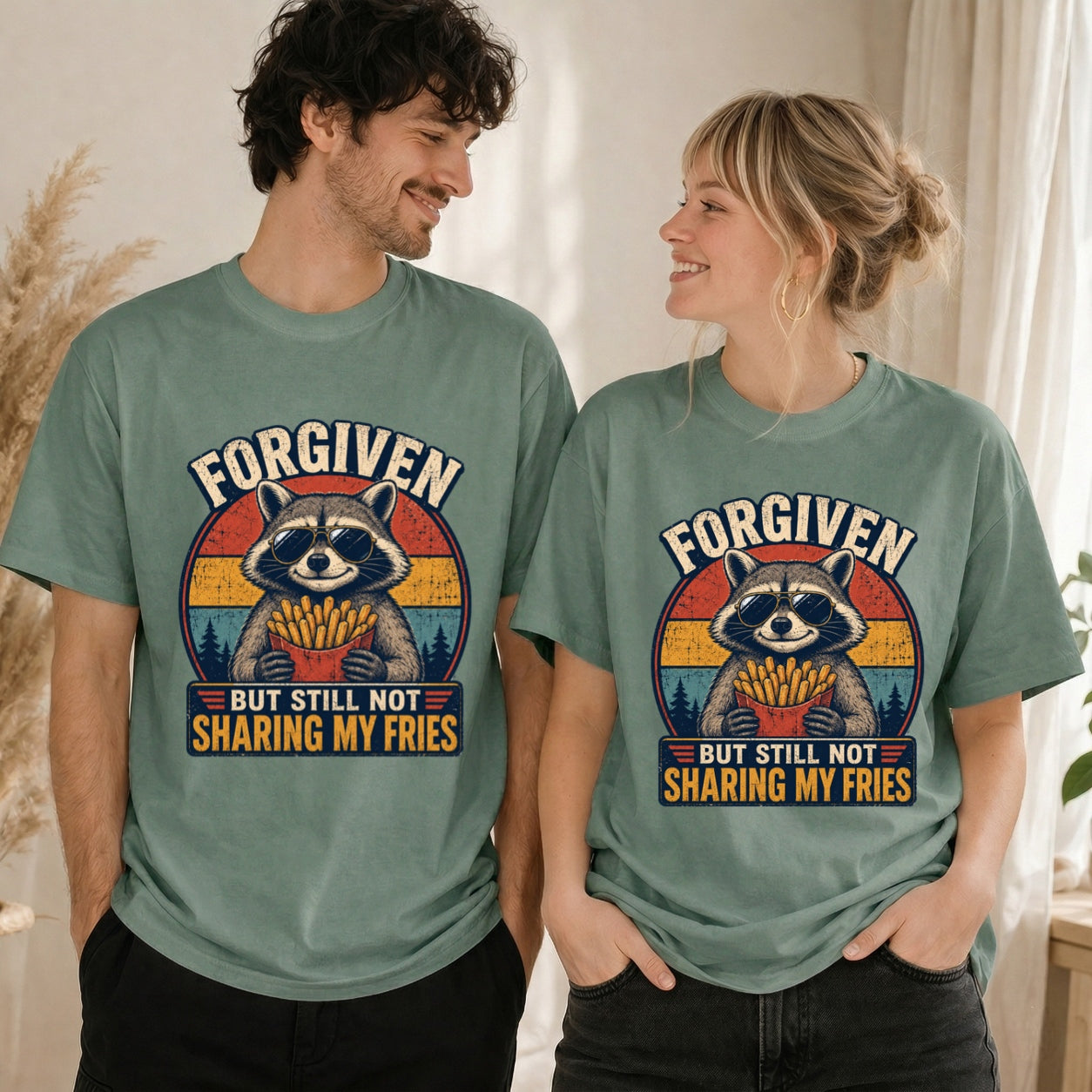 Forgiven Raccoon Fries Shirt | Funny Christian Retro Tee