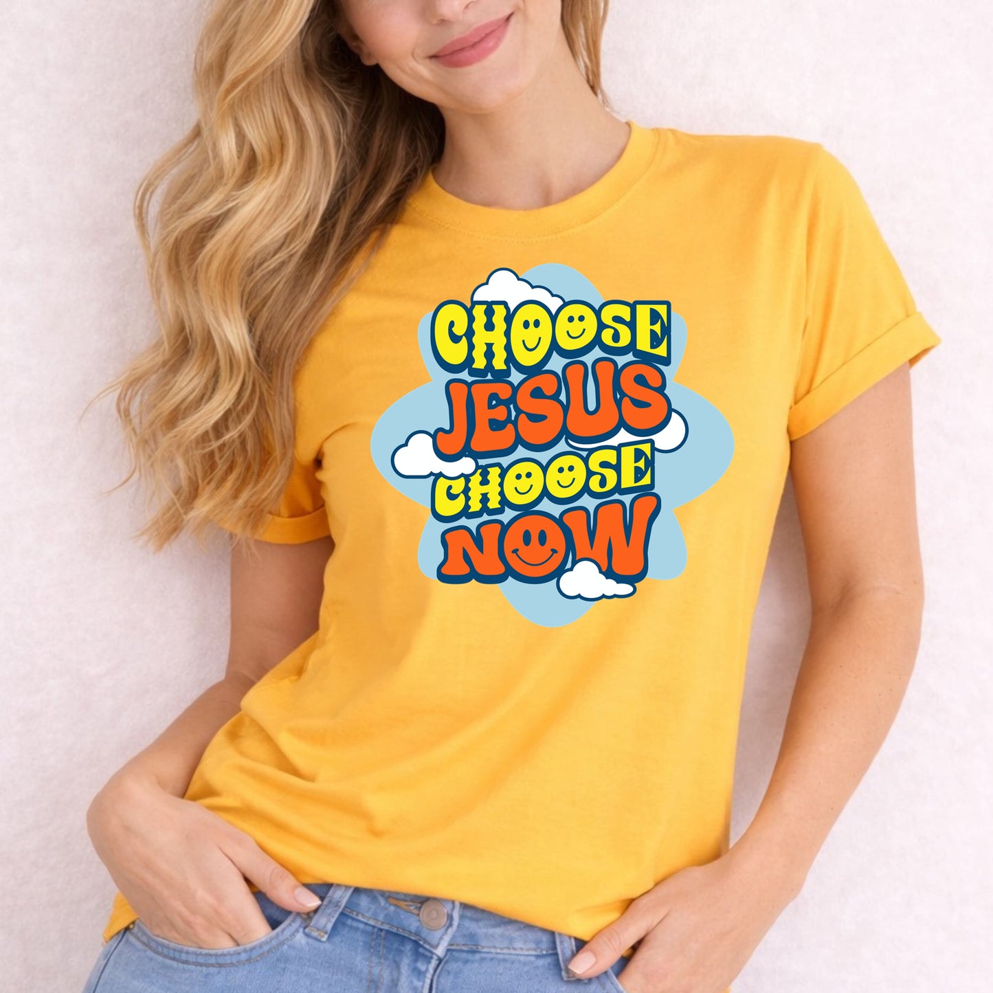 Choose Jesus Choose Now T-Shirt | Retro Cloud Faith Typography