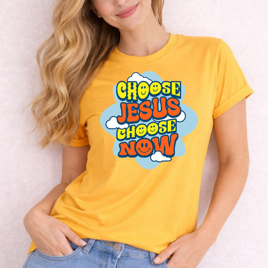 Choose Jesus Choose Now T-Shirt | Retro Cloud Faith Typography