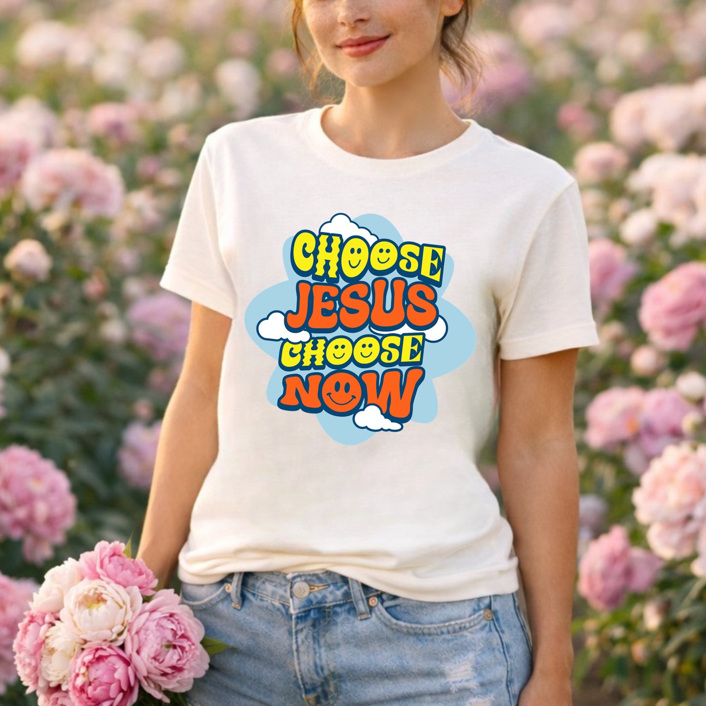 Choose Jesus Choose Now T-Shirt | Retro Cloud Faith Typography