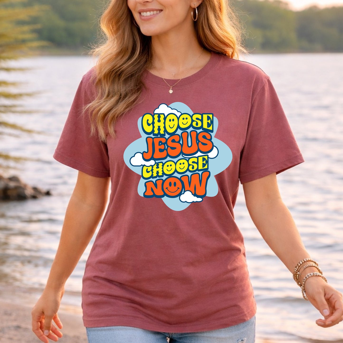 Choose Jesus Choose Now T-Shirt | Retro Cloud Faith Typography