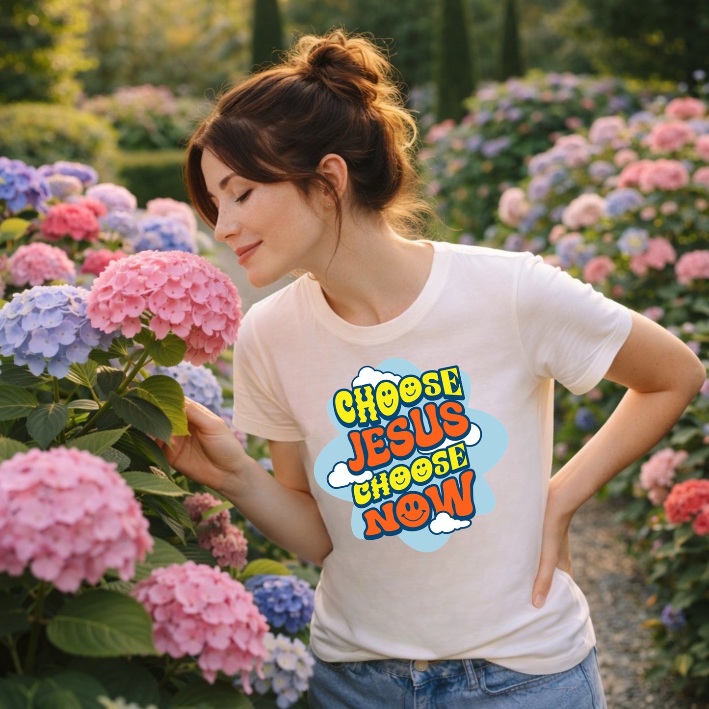 Choose Jesus Choose Now T-Shirt | Retro Cloud Faith Typography