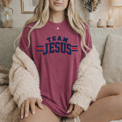 Team Jesus Varsity T-Shirt, Christian Faith Baseball Style Tee
