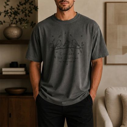 Consider the Sparrows Shirt, Matthew 6:26 Scripture Tee, Comfort Colors Bird Faith Shirt