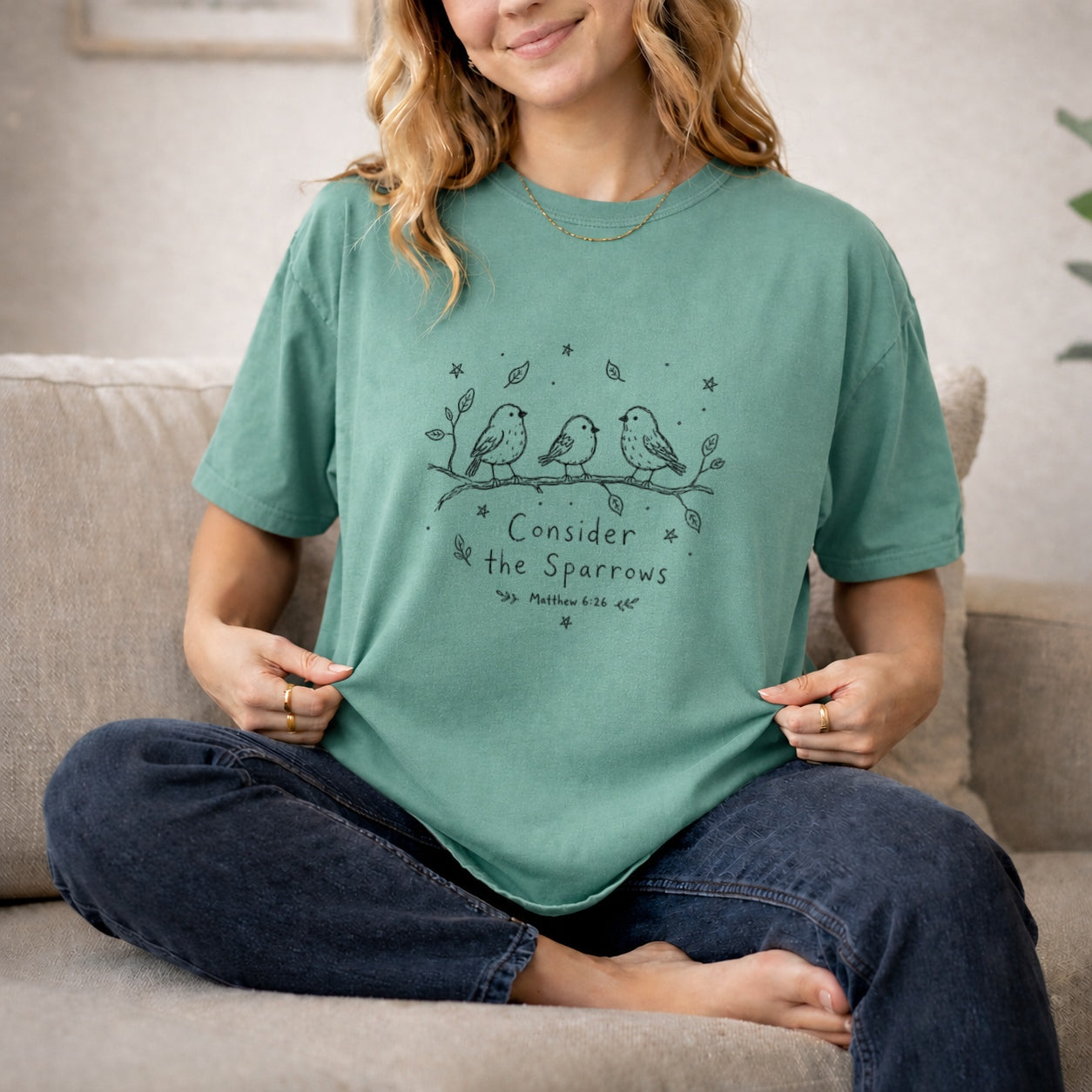 Consider the Sparrows Shirt, Matthew 6:26 Scripture Tee, Comfort Colors Bird Faith Shirt
