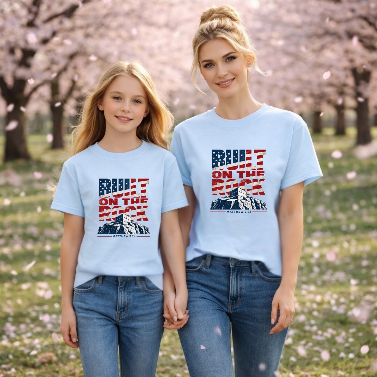 Built on the Rock T-Shirt | American Flag Typography, Matthew 7:24