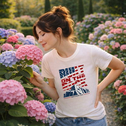 Built on the Rock T-Shirt | American Flag Typography, Matthew 7:24