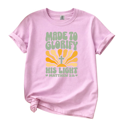 Made to Glorify His Light T-Shirt | Matthew 5:16 Christian Tee | Faith Gift for Women Men | Bella Canvas Scripture Shirt