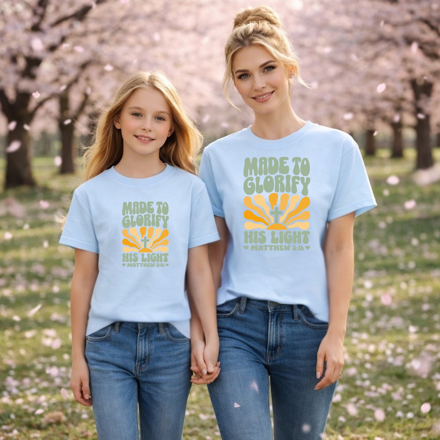Made to Glorify His Light T-Shirt | Matthew 5:16 Christian Tee | Faith Gift for Women Men | Bella Canvas Scripture Shirt