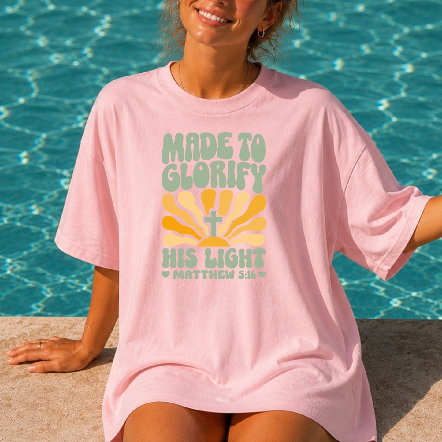 Made to Glorify His Light T-Shirt | Matthew 5:16 Christian Tee | Faith Gift for Women Men | Bella Canvas Scripture Shirt