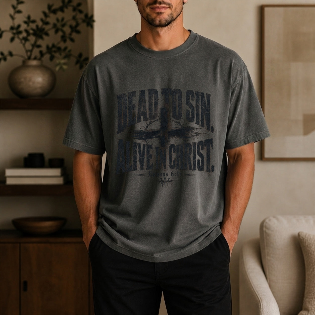 Dead to Sin Alive in Christ Shirt, Romans 6:11, Christian Grunge Tee, Cross Shirt, Faith Shirt Men, Comfort Colors Christian, Religious Gift