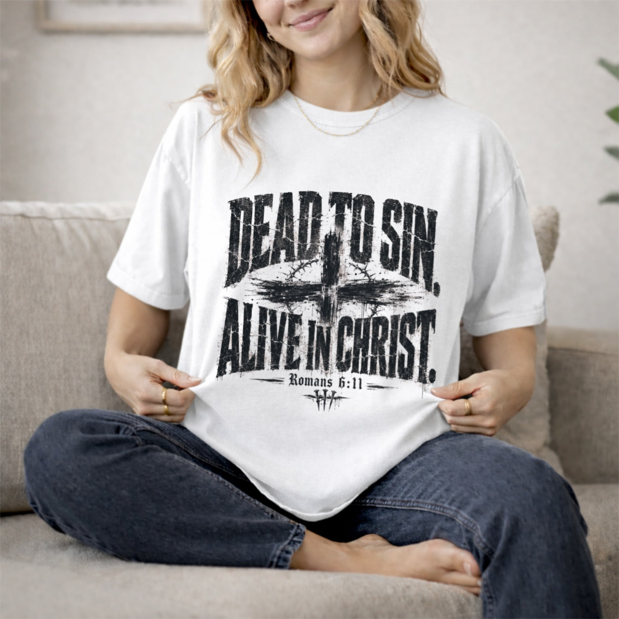 Dead to Sin Alive in Christ Shirt, Romans 6:11, Christian Grunge Tee, Cross Shirt, Faith Shirt Men, Comfort Colors Christian, Religious Gift