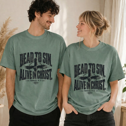 Dead to Sin Alive in Christ Shirt, Romans 6:11, Christian Grunge Tee, Cross Shirt, Faith Shirt Men, Comfort Colors Christian, Religious Gift