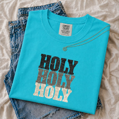 Holy Worship Tee, Isaiah 6:3 Scripture Shirt, Distressed Faith Apparel