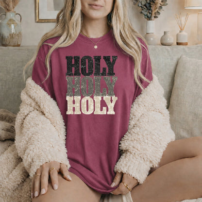 Holy Worship Tee, Isaiah 6:3 Scripture Shirt, Distressed Faith Apparel