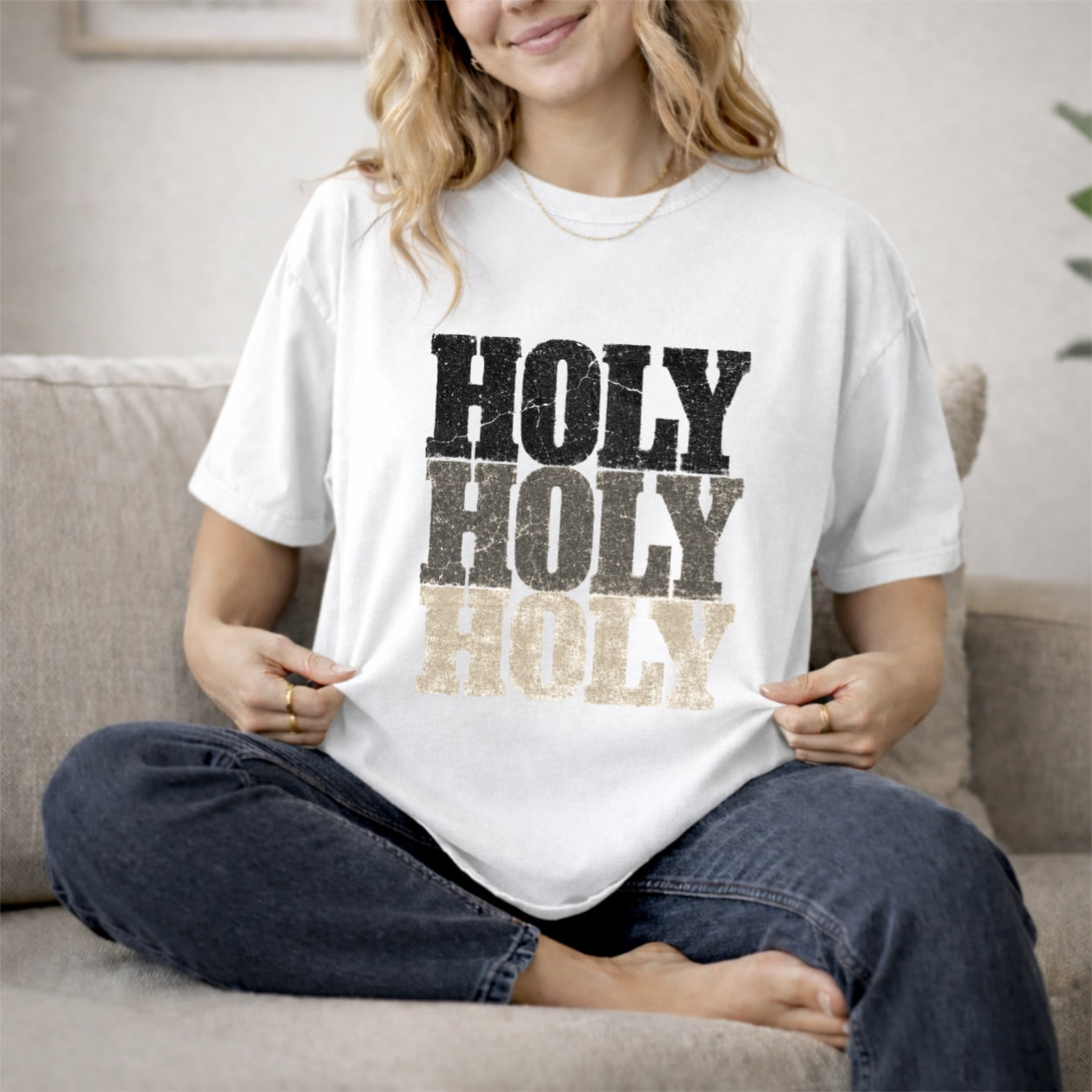 Holy Worship Tee, Isaiah 6:3 Scripture Shirt, Distressed Faith Apparel