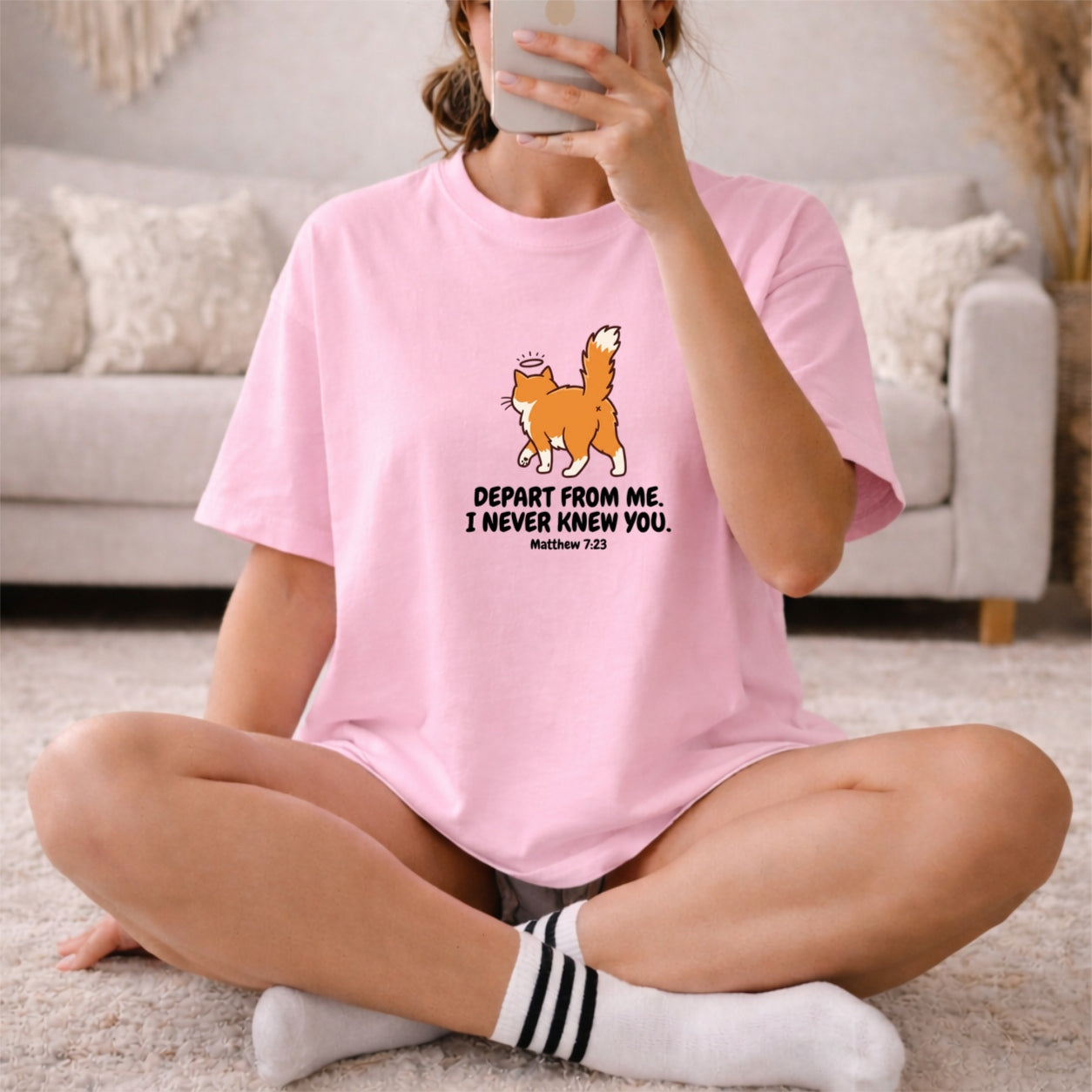 Cat Matthew 7:23 Shirt, Funny Christian Religious Humor Tee