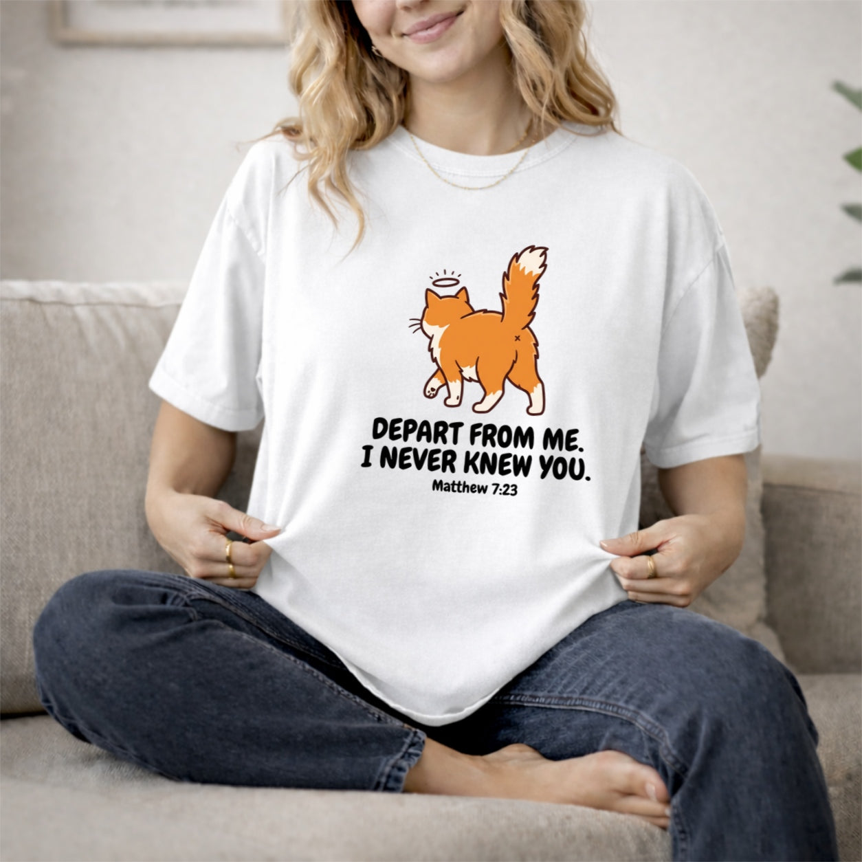 Cat Matthew 7:23 Shirt, Funny Christian Religious Humor Tee