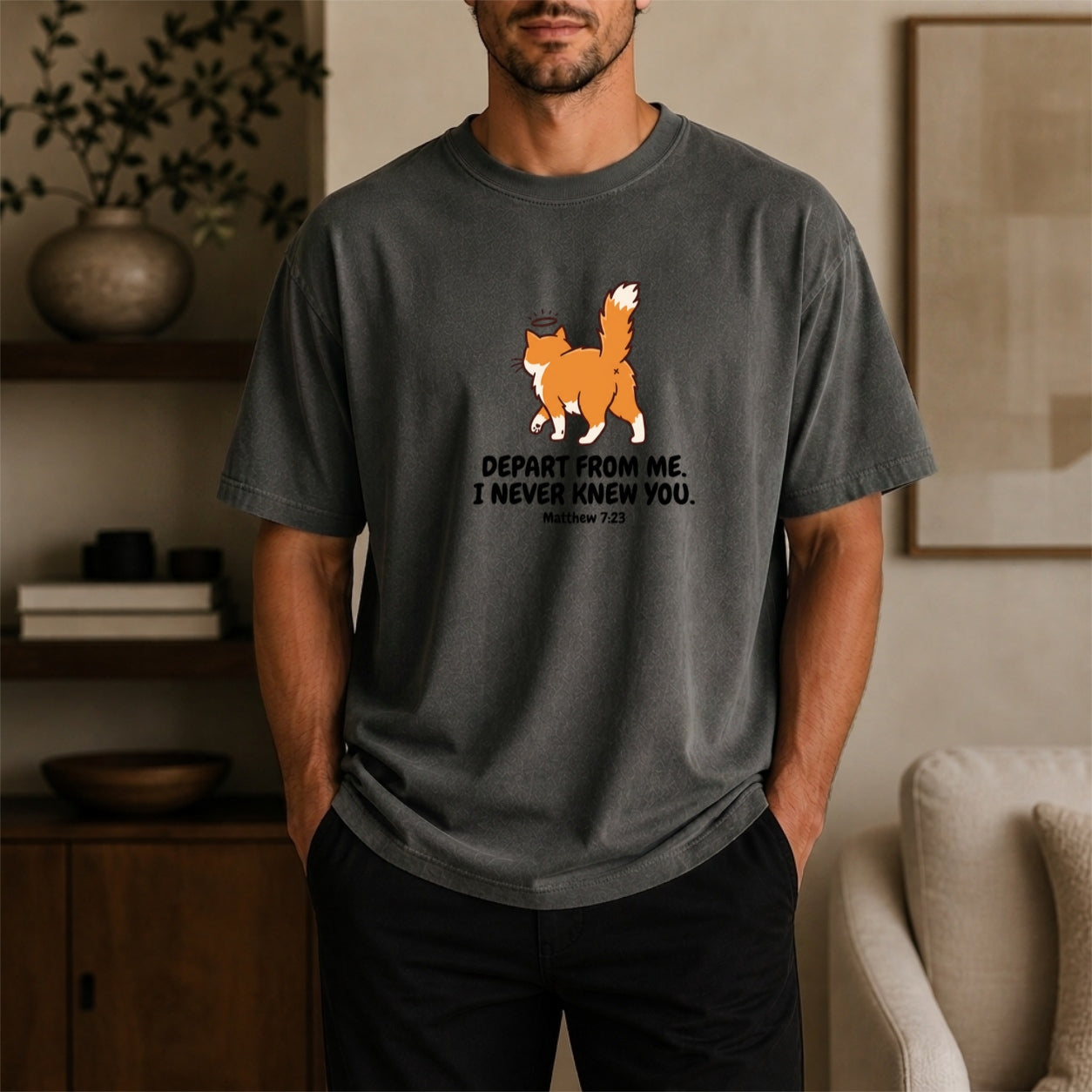 Cat Matthew 7:23 Shirt, Funny Christian Religious Humor Tee