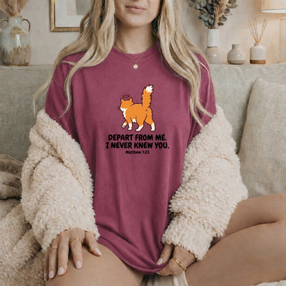 Cat Matthew 7:23 Shirt, Funny Christian Religious Humor Tee