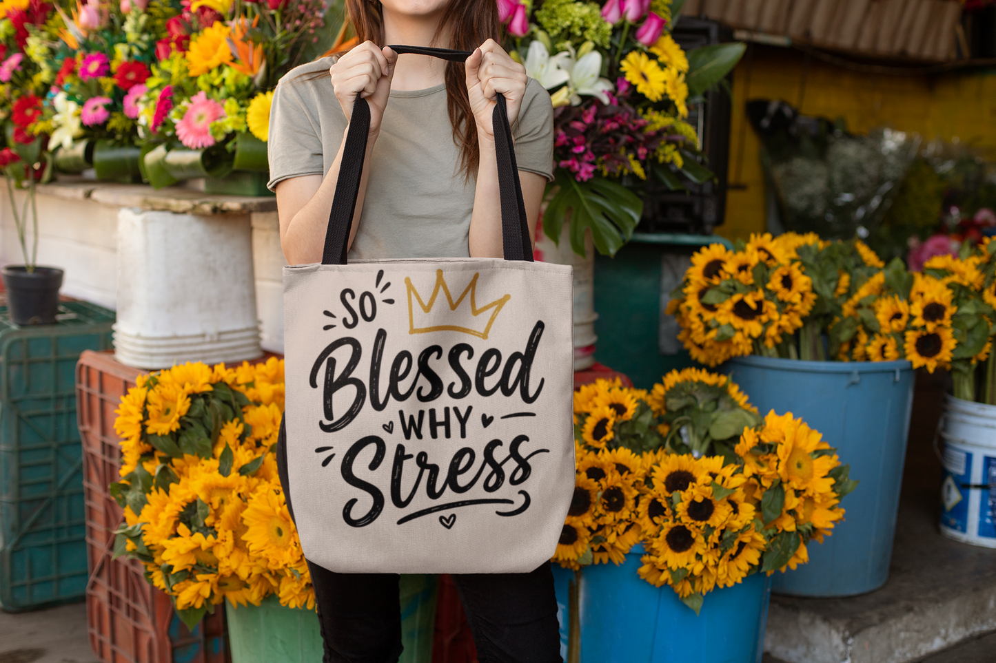 So Blessed Why Stress Tote Bag | Scripture Faith Crown Design