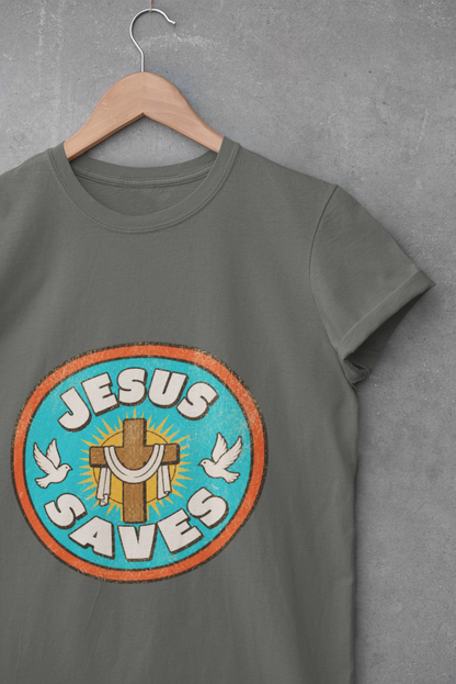Jesus Saves T‑Shirt — Retro Faith Tee