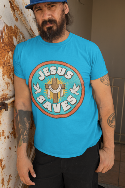 Jesus Saves T‑Shirt — Retro Faith Tee