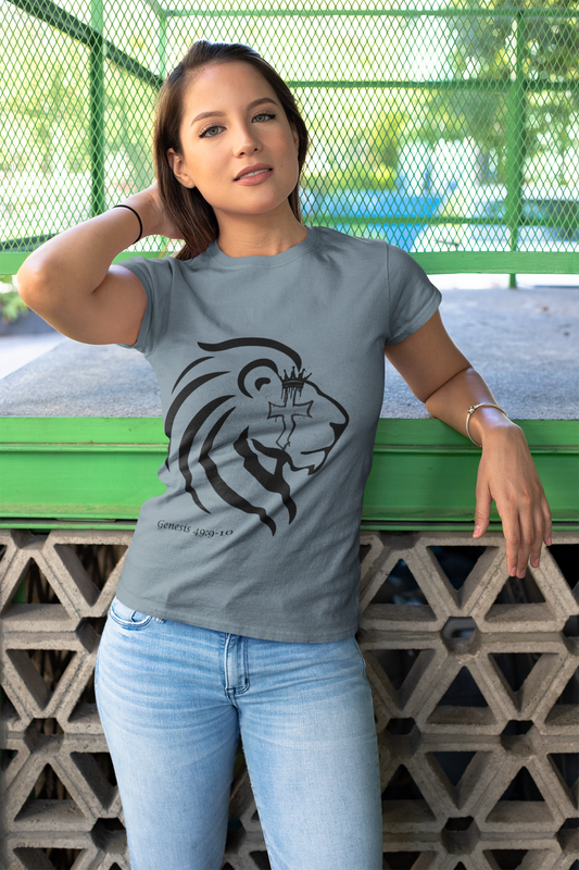 Lion of Judah Cross Shirt, Christian Faith Tee for Women, Religious V-Neck T-Shirt, Bold Lion Graphic Tee, Bible-Inspired Gift