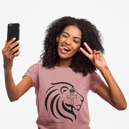 Lion of Judah Cross Shirt, Christian Faith Tee for Women, Religious V-Neck T-Shirt, Bold Lion Graphic Tee, Bible-Inspired Gift