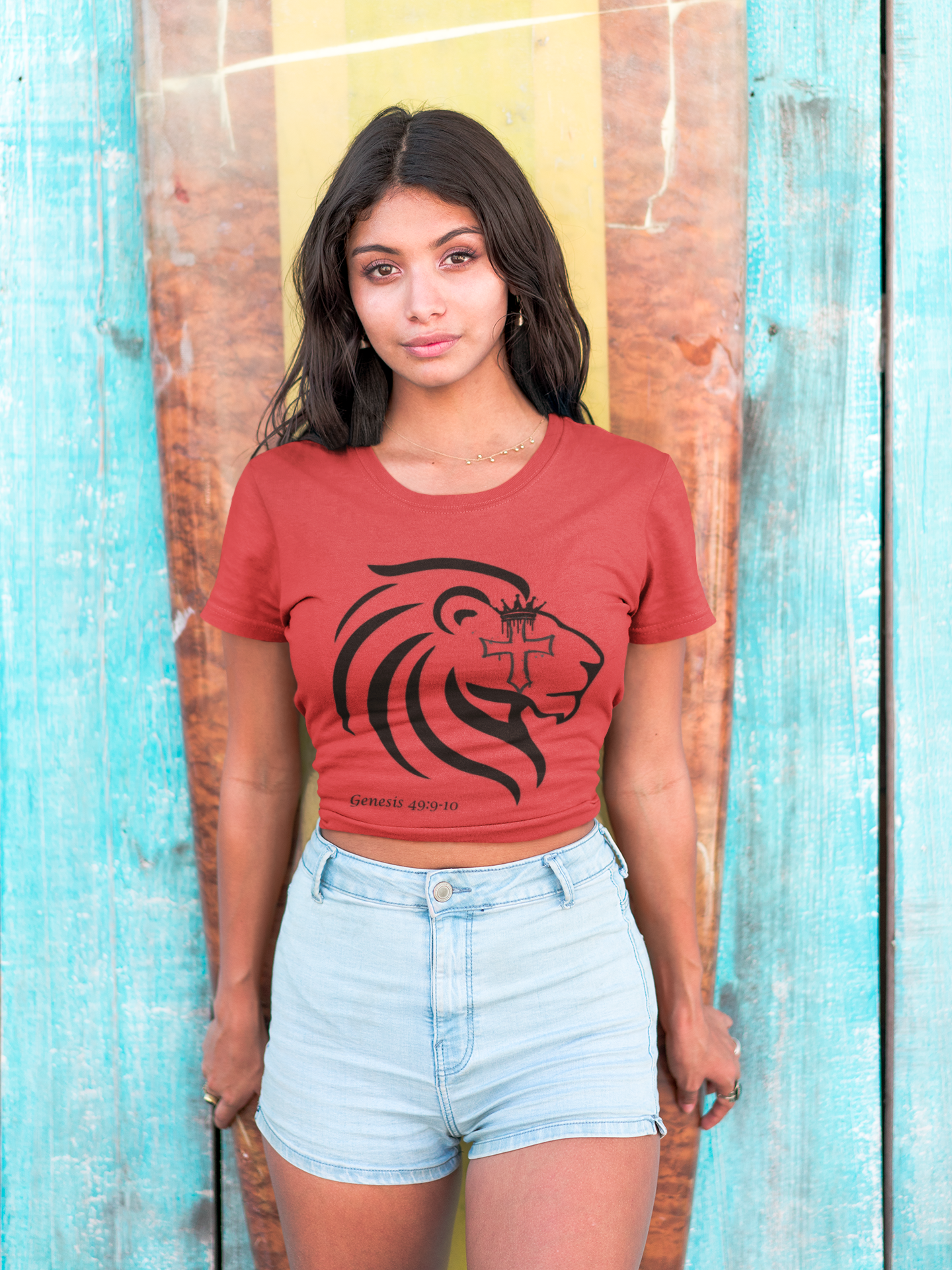 Lion of Judah Cross Shirt, Christian Faith Tee for Women, Religious V-Neck T-Shirt, Bold Lion Graphic Tee, Bible-Inspired Gift