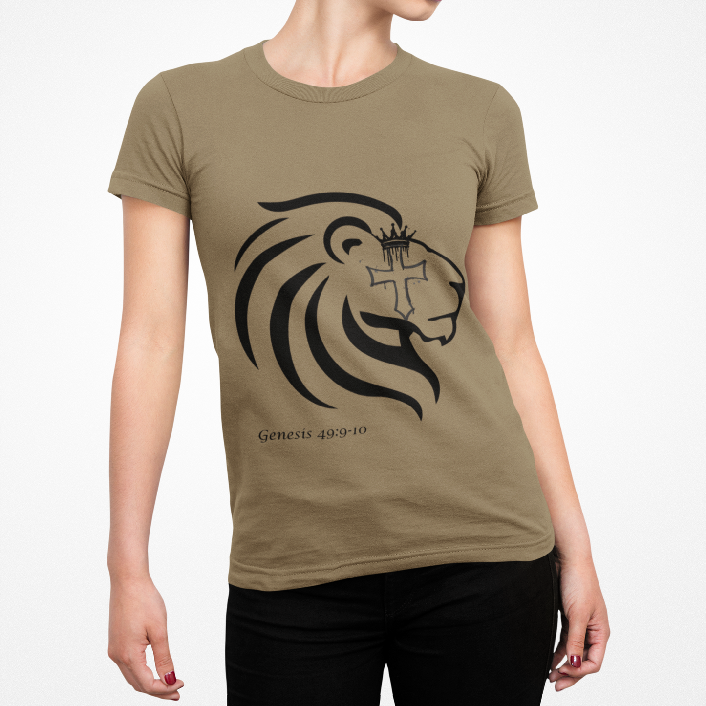 Lion of Judah Cross Shirt, Christian Faith Tee for Women, Religious V-Neck T-Shirt, Bold Lion Graphic Tee, Bible-Inspired Gift