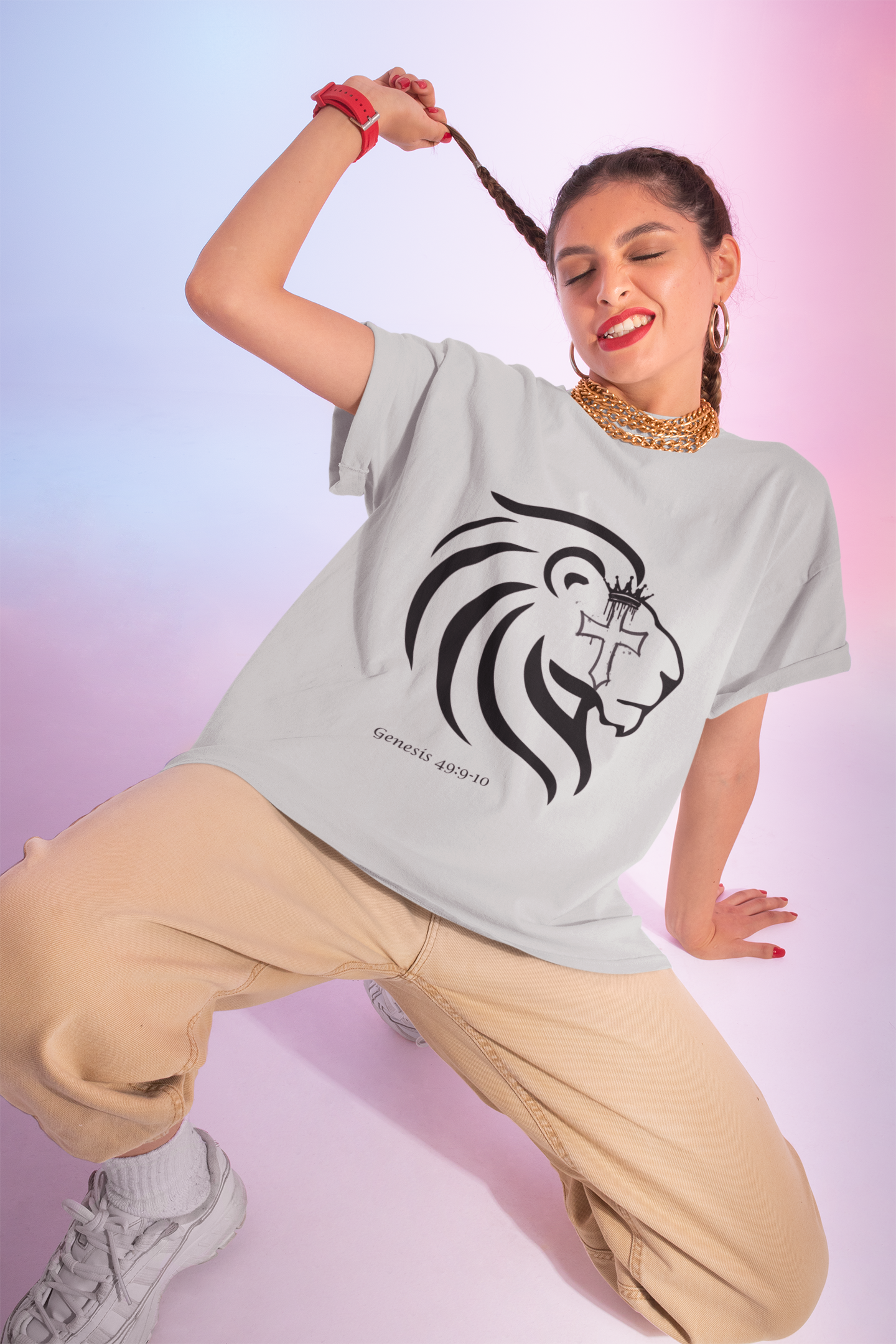 Crowned Lion with Cross T-Shirt, Lion of Judah Christian Graphic Tee, Faith Based Shirt, Religious Gift for Men Women