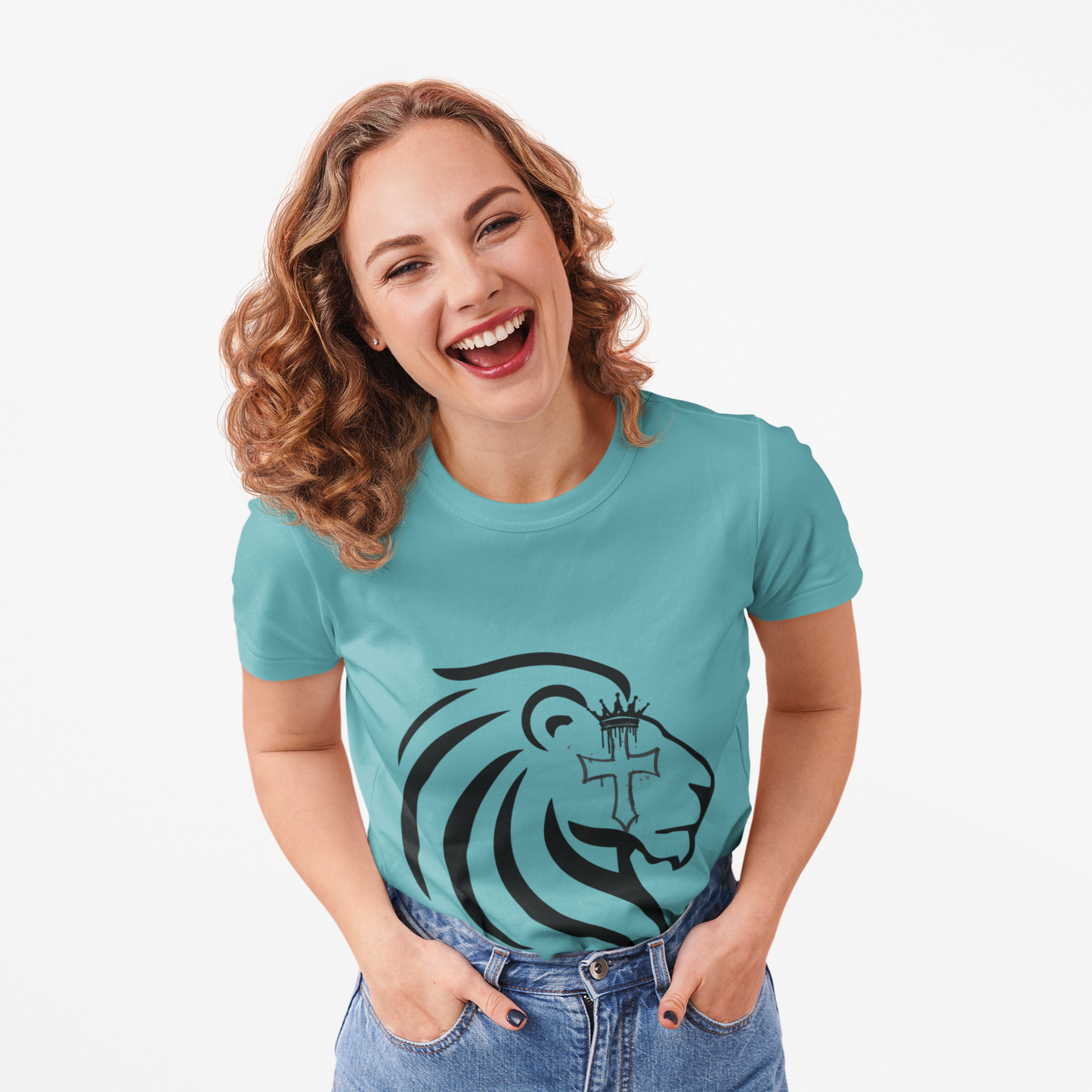 Crowned Lion with Cross T-Shirt, Lion of Judah Christian Graphic Tee, Faith Based Shirt, Religious Gift for Men Women