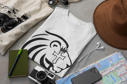 Crowned Lion with Cross T-Shirt, Lion of Judah Christian Graphic Tee, Faith Based Shirt, Religious Gift for Men Women